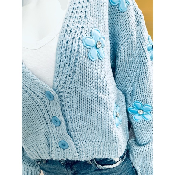 BAEVELY baby blue floral cardigan S M L - Picture 4 of 7